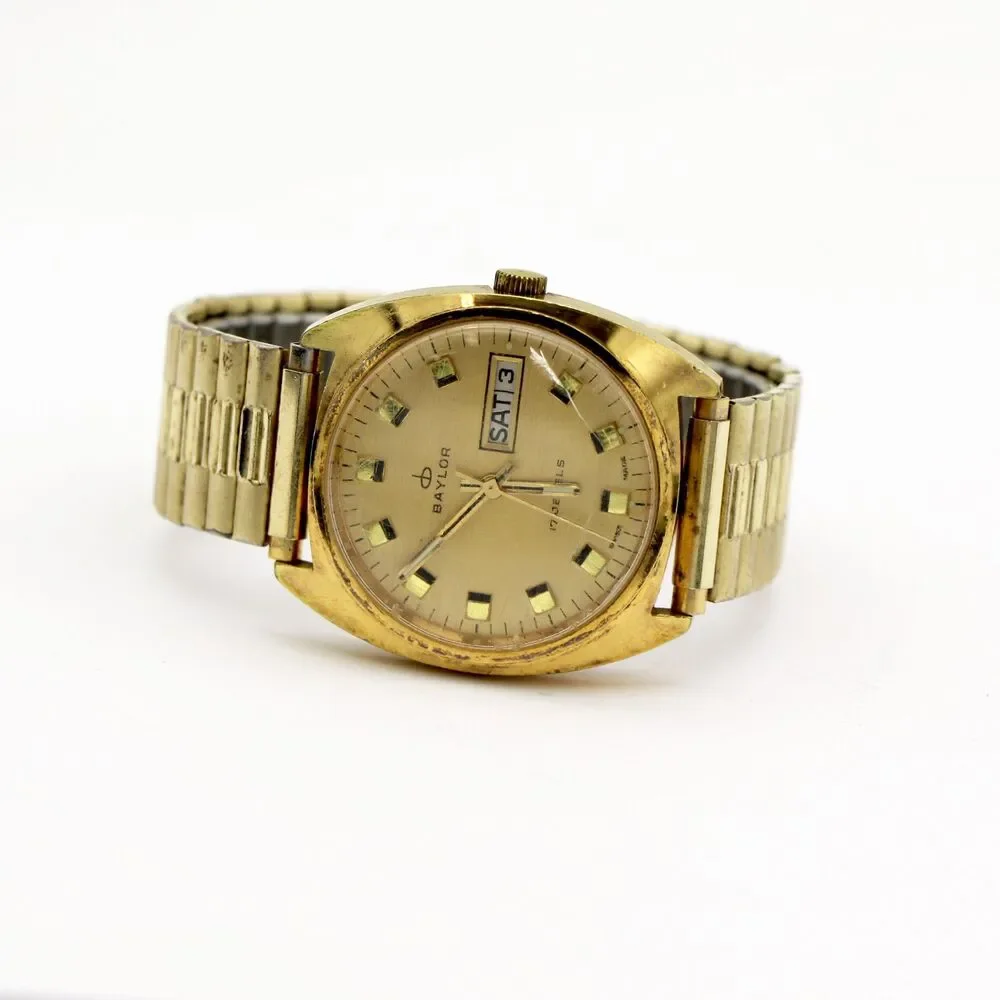 Baylor 17 Jewels Gold-Tone Day-Date Automatic Swiss Made Watch